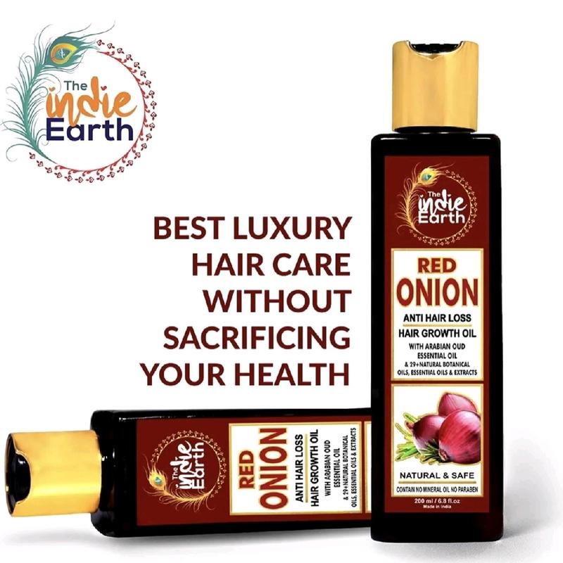 COMBO PACK a of Indie Earth Red Onion Oil 200ml and Shampoo for Anti Hair Loss 200ml Prevent Hair Loss, Smooth, Shine, Strong Roots, Haircare, Comfort Moisturizing Cleanser Gentle 1