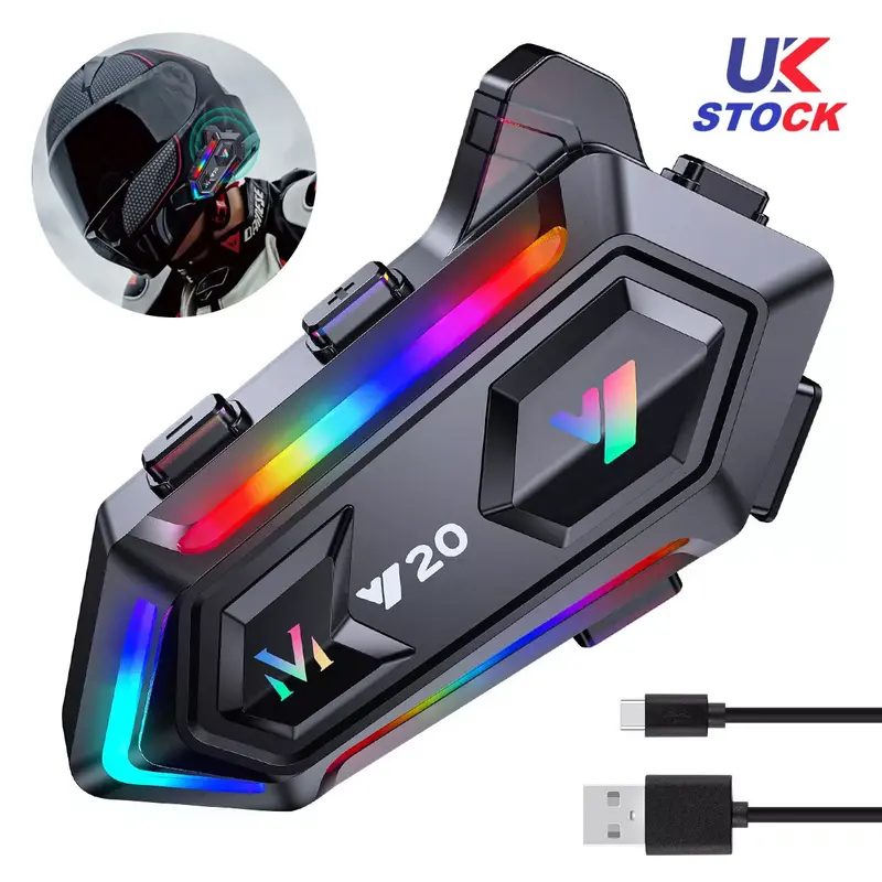 Motorcycle Bluetooth 5.3 Helmet Headset – Handsfree Wireless Motorbike Headphone, HD Audio, Noise Reduction Mic, Waterproof, Long Battery Life, Universal for Open & Full Face Helmets – GPS & Music Compatible, Rider Communication System 2