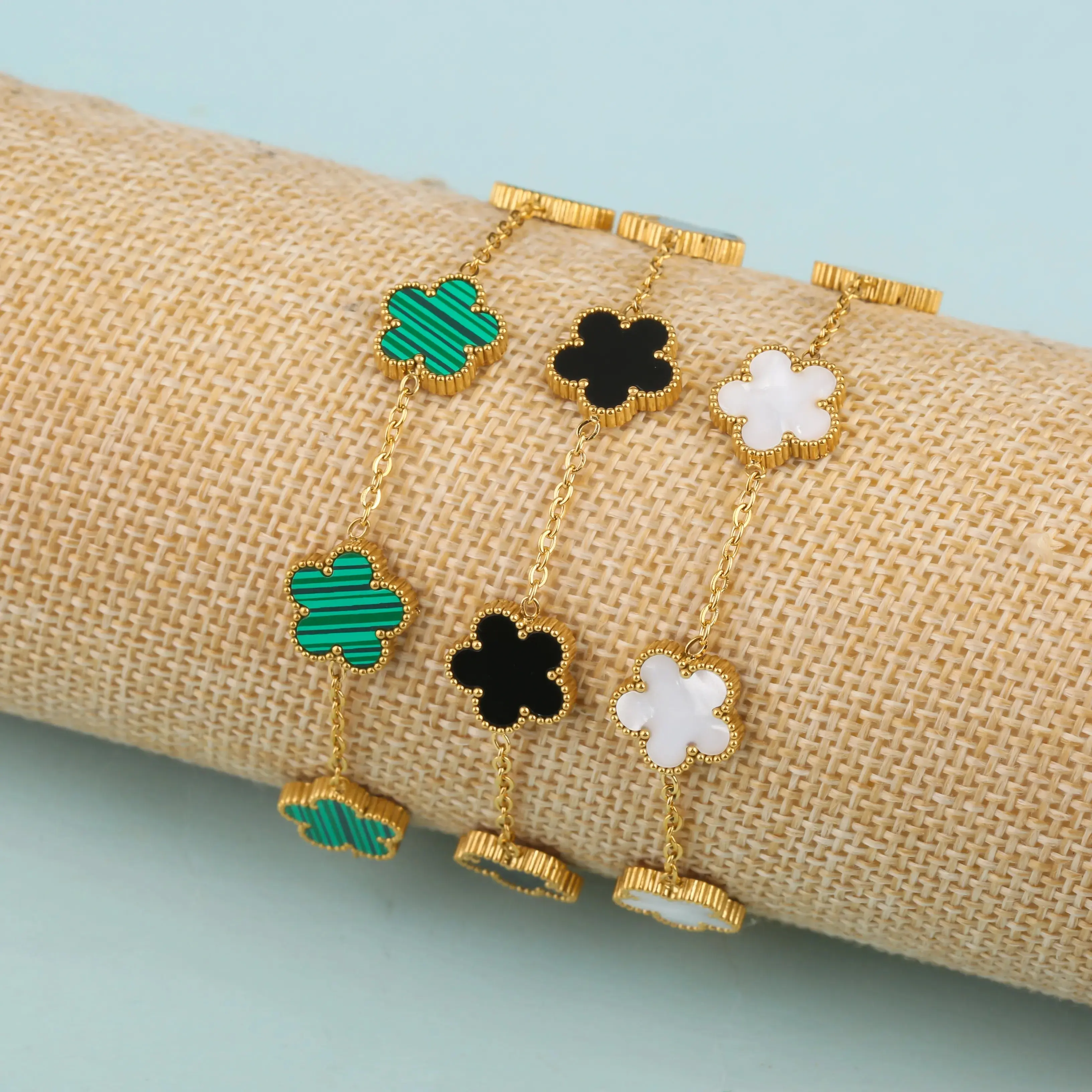 Gold Stainless Steel Clover Bracelet