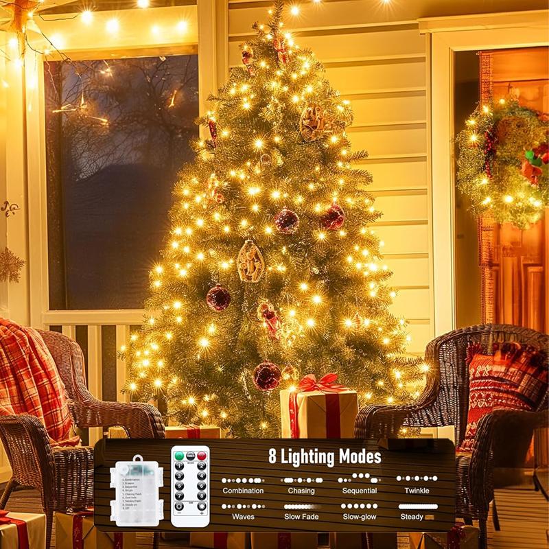 33ft 100 LED Outdoor String Lights, Warm White Fairy Lights Battery Operated with Remote, Waterproof Twinkle Lights for Bedroom Dorm Patio Tapestry Backyard Garden Party Indoor Christmas Decoration 5