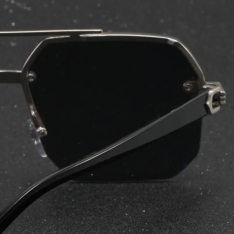 Unisex Rimless Oversize Square Glasses in Black Metal Frame for Outdoor Activities 5