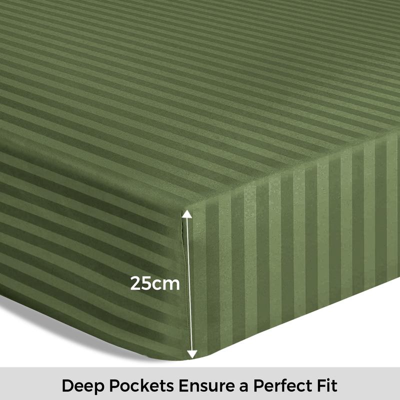 Tifl Stripe Fitted Sheets for Double Size Bed - Extra Deep 25CM Bed Sheets with Elastic Corners - Anti-Allergic Fade Resistance - Soft and Breathable - Skin-Friendly - Solid Pattern Design - Double King Size Bed Cover 4