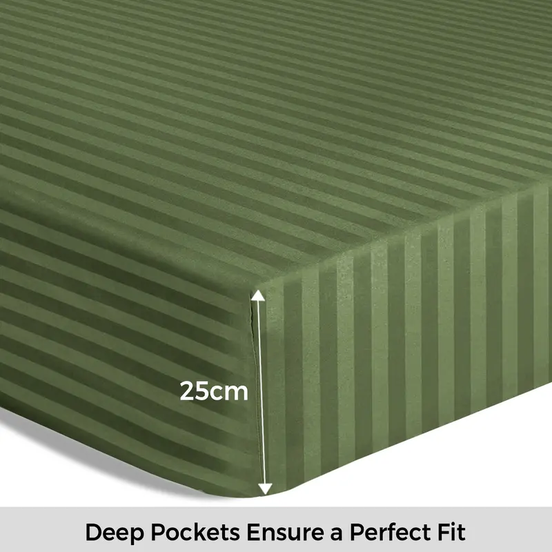 Tifl Stripe Fitted Sheets for Double Size Bed - Extra Deep 25CM Bed Sheets with Elastic Corners - Anti-Allergic Fade Resistance - Soft and Breathable - Skin-Friendly - Solid Pattern Design - Double King Size Bed Cover 3