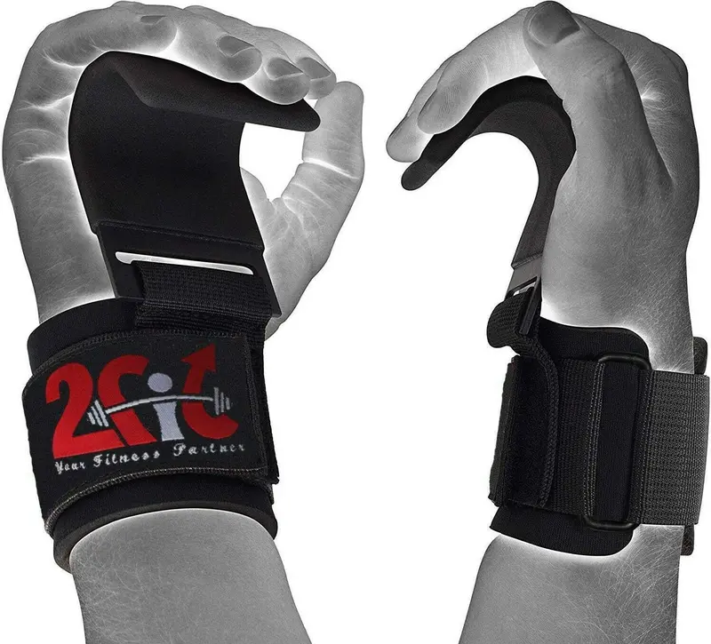 2Fit Your Fitness Partner - Weight Lifting Hooks with Wrist Straps - Non-Slip Neoprene Rubber Padded for Maximum Grip Support - Gloves and Wrist Support Bodybuilding Workout Training 3