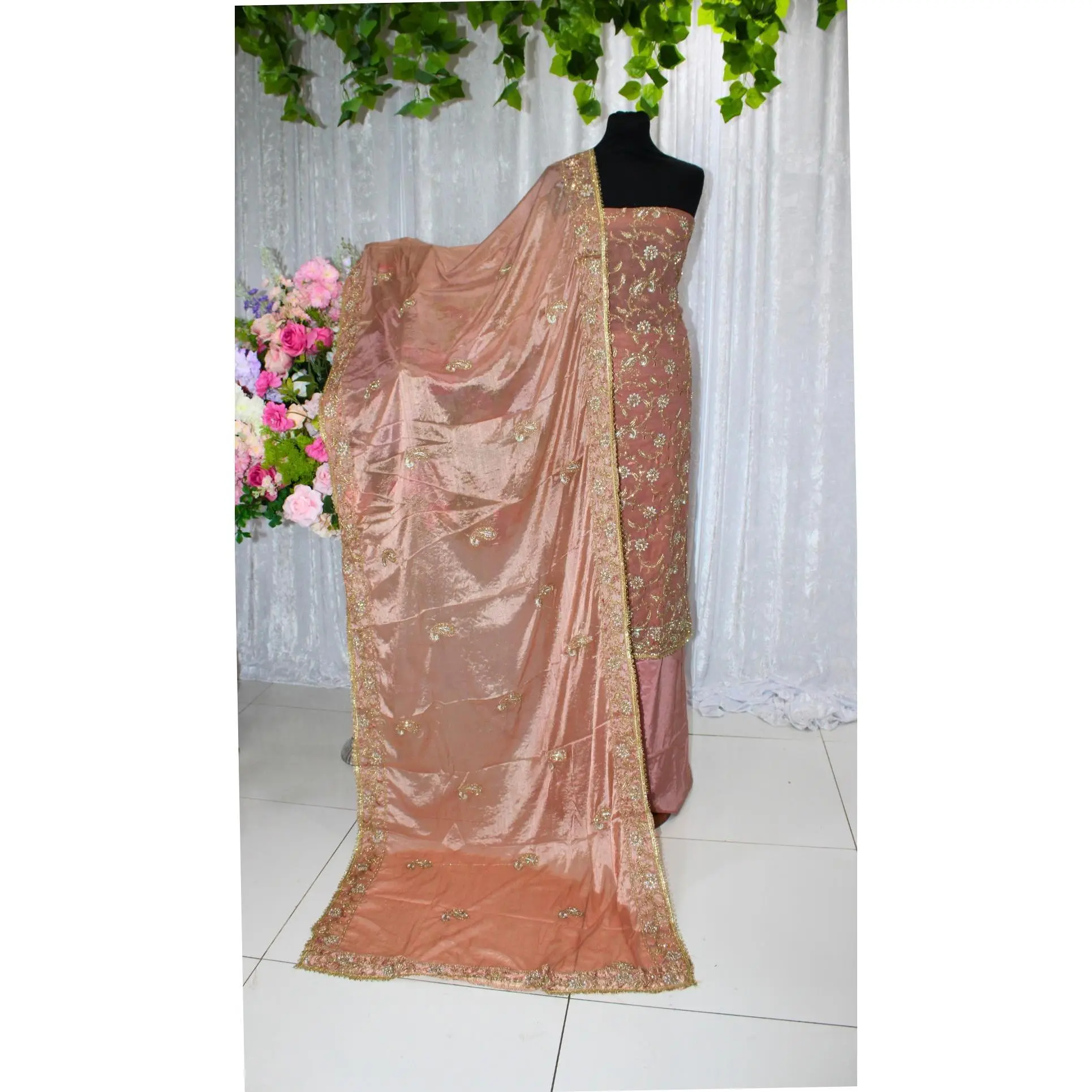 BS-UNST-208 - Unstitched Embroidered Chiffon Stone Work Suit