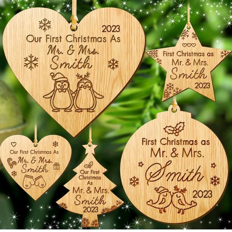 Christmas Wooden Baubles Handmade Personalised Decoration Ornaments Decor Gift 0