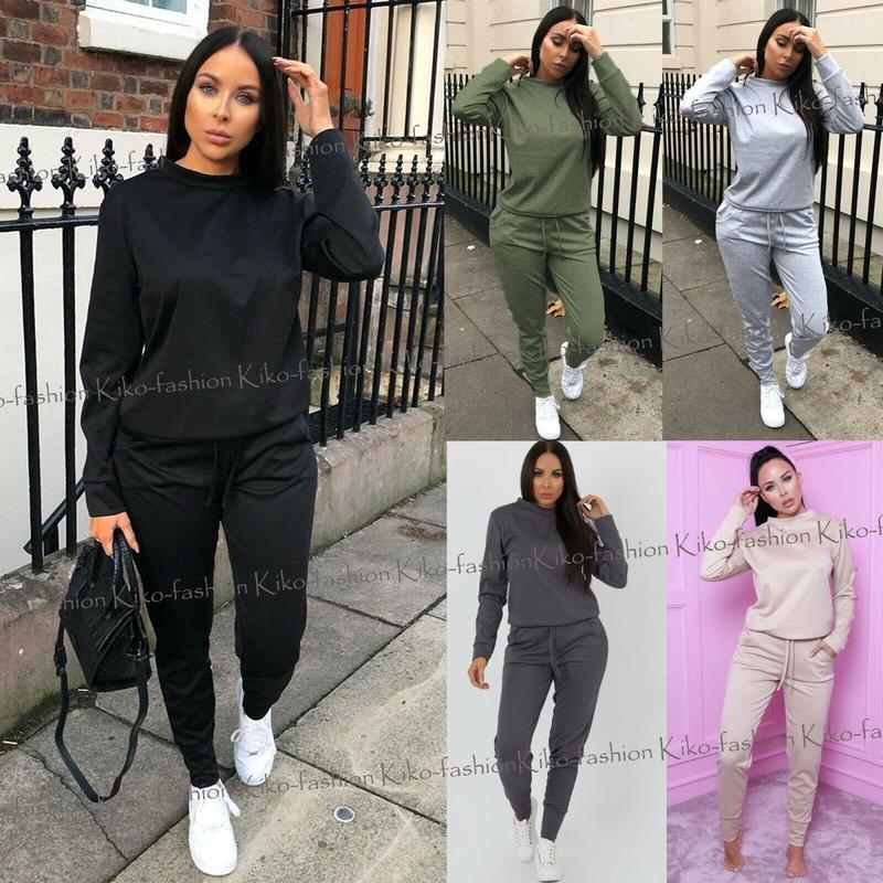 Ladies Long Sleeve Plain Lounge Wear Set Casual Comfy Two Piece Womens Tracksuit 1