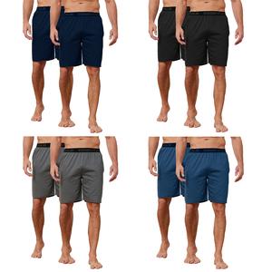 Mens Pyjama Cotton Shorts 2 Pack Comfortable Lounge with Pockets Sleepwear Nightwear Loungewear Bottom Soft touch Breathable Short Pants for Mens S-XL Fabric Menswear Ribbed Grey Day Plain Beige Customized Jersey