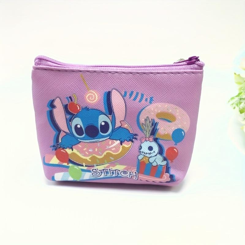 Product Introduction of Stitch Themed Wallet - Colorful Cartoon Print Mini Coin Purse with Zipper, PU Material, Portable Card Holder Keychain Accessory 3