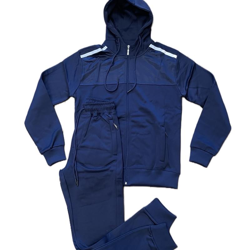 Men’s Poly Tracksuit Navy Zipped Casual Top Bottoms  Reflective Stylish Gym 0