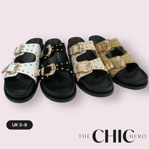 ChicHero Women's Double Buckle Two Strap Slides Sandal Shoe Footwear Girl Walking Shoes Summer Casual