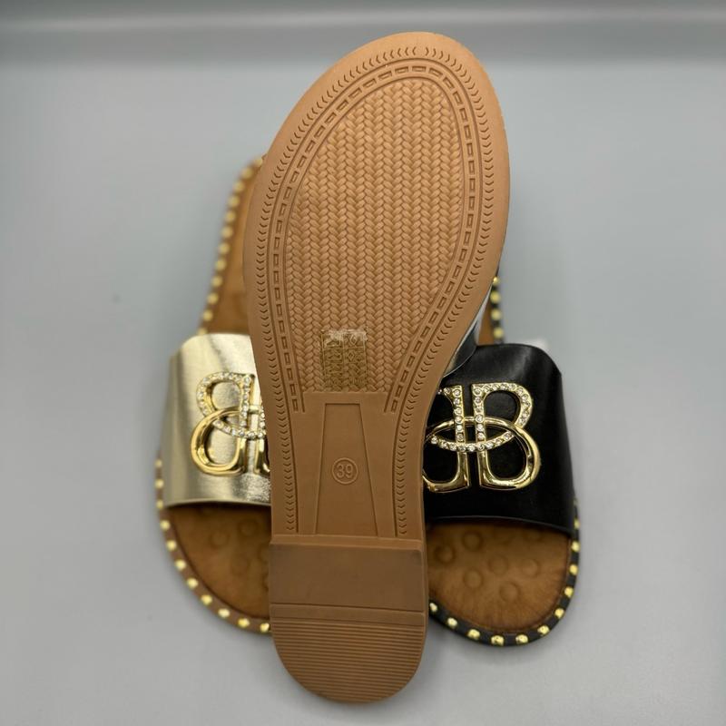 Women's Black Silver Gold Slider Sandal with Soft Cushioning for Summer Holiday- Ladies Flat 8