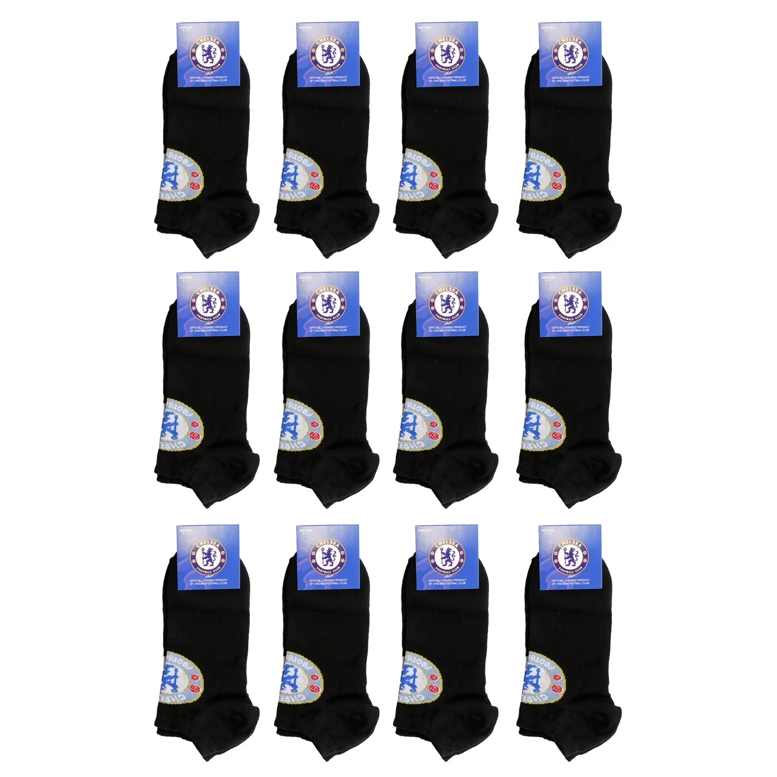 Mens Official CHELSEA F.C 12 Pairs Trainer Socks UK Size 6-11