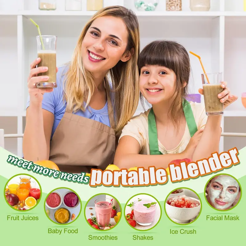 Portable Blender, Personal Mini Smoothie Blender, Juicer Blenders for Kitchen with USB Rechargeable and 6 Strong Cutting Power Blades, Ninja Blast Blender, Cordless 380ml Individual Blender for Gym, Office, Home, Travel portable blender juice 2