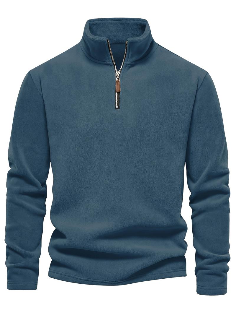 Product Introduction of Autumn & Winter Men's Fleece Henley Shirt, Stand Collar Half Zip Long Sleeve Pullover Top, Male's Classic Fashion, Outdoor Cloth 5