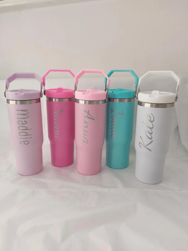 Personalised Engraved large 30oz insulated tumbler with lid handle, cold drinks, Birthday Gift for all, 850ml water bottle Back to school leakproof, Portable Flasks Drinkware 1