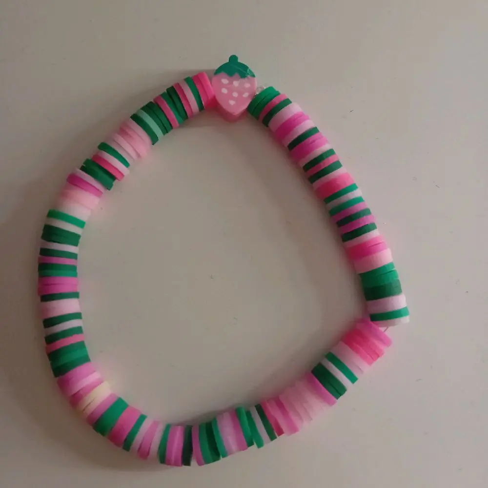 Strawberry Shortcake Beaded Bracelet with Clay Charms for Women