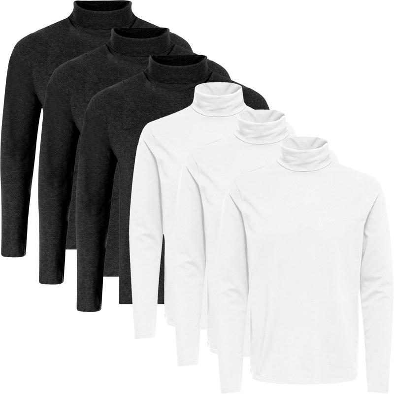 6 Pack Mens Roll Neck Turtle Neck High T Shirt Long Sleeve Shirt Plain Assorted Cotton Top New Menswear Soft 2