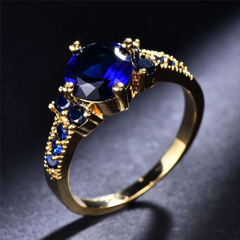 Product Introduction of Boho Purple Pink zirconia Ring Round Cut 18k Gold Plated Wedding Engagement Evening Party Ring 9