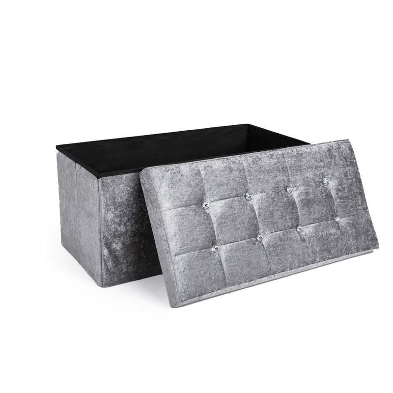 Crushed Velvet Diamante Ottoman Folding Storage Box Seat Foot Stool Bench 2 Size 1