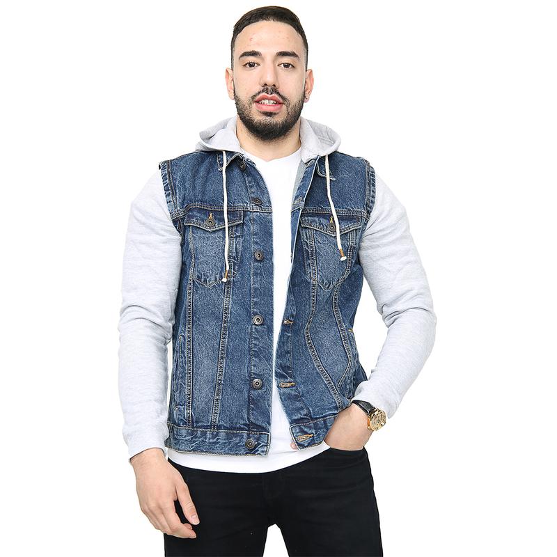 NOROZE Mens Trucker Denim Long Sleeves Jacket Detachable Hood Washed Denim Fleece Hoodie Classic Menswear Casual Western Style Jean Jackets Coat UK Sizes S-XXL 3