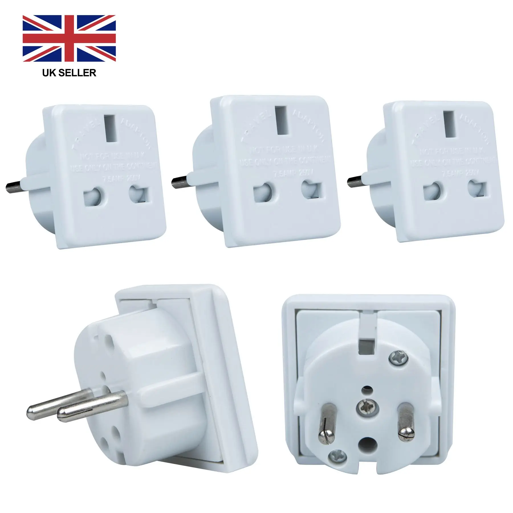 5 Pack of UK Adapters | White