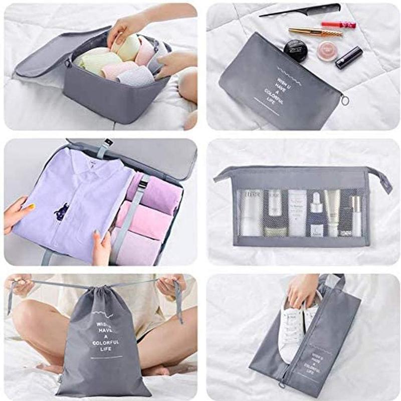 Product Introduction of Travel Packing Cubes, Toifucos Multifunction 8pcs/set Luggage Organiser Waterproof Compression Suitcase Essential Bag, Dark Gray 4