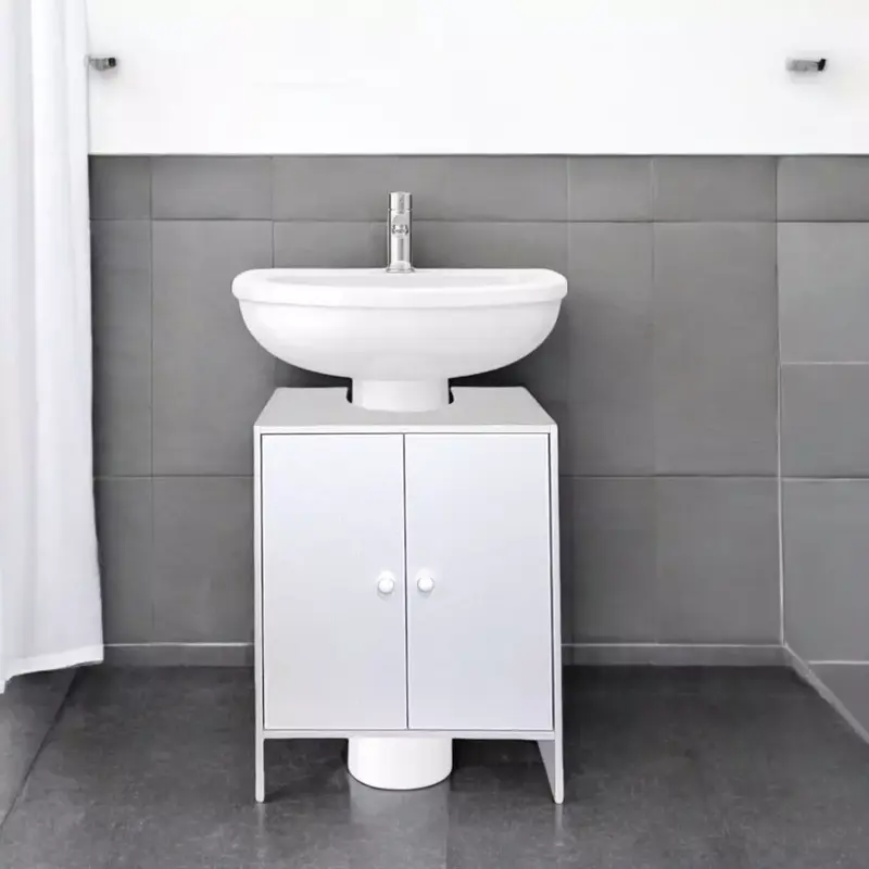 White Bathroom Sink Cabinet Under Basin Unit Cupboard with 2 Door Storage 1