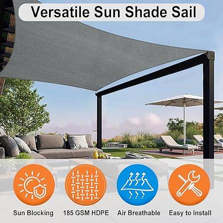 400D Rectangle Outdoor Shade Sail Patio Suncreen Awning Garden Sun Canopy 98% UV Block Grey - 3x2m 6