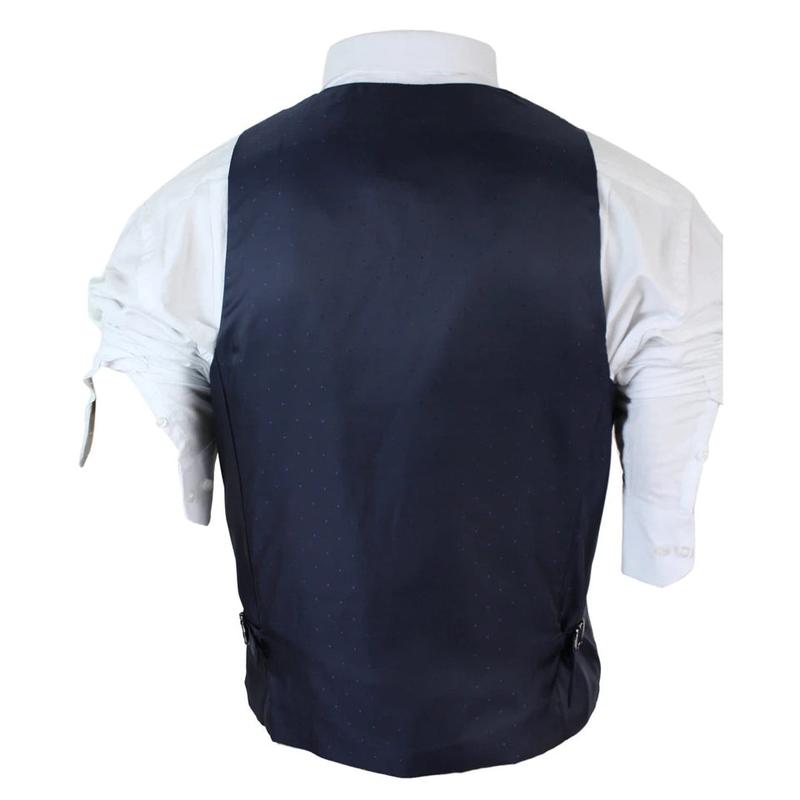 Mens Slim Fit Check Grey Tan Brown Waistcoat Smart Casual Tweed Check Navy 2