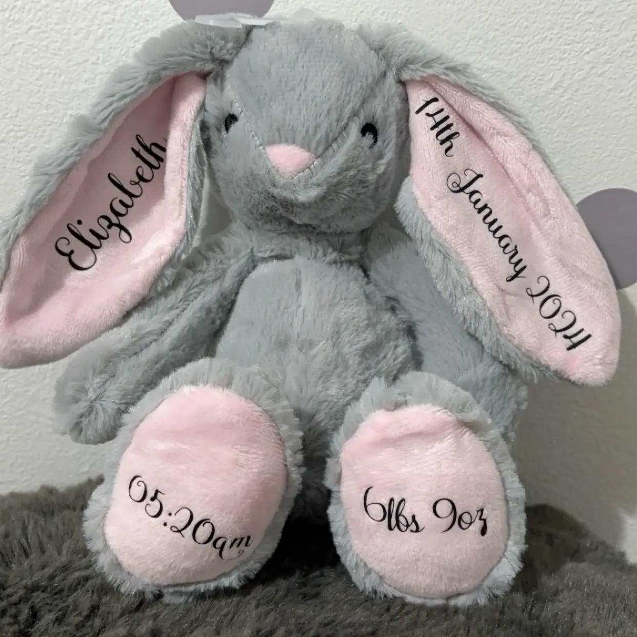 Personalised bunny available in three different colours.