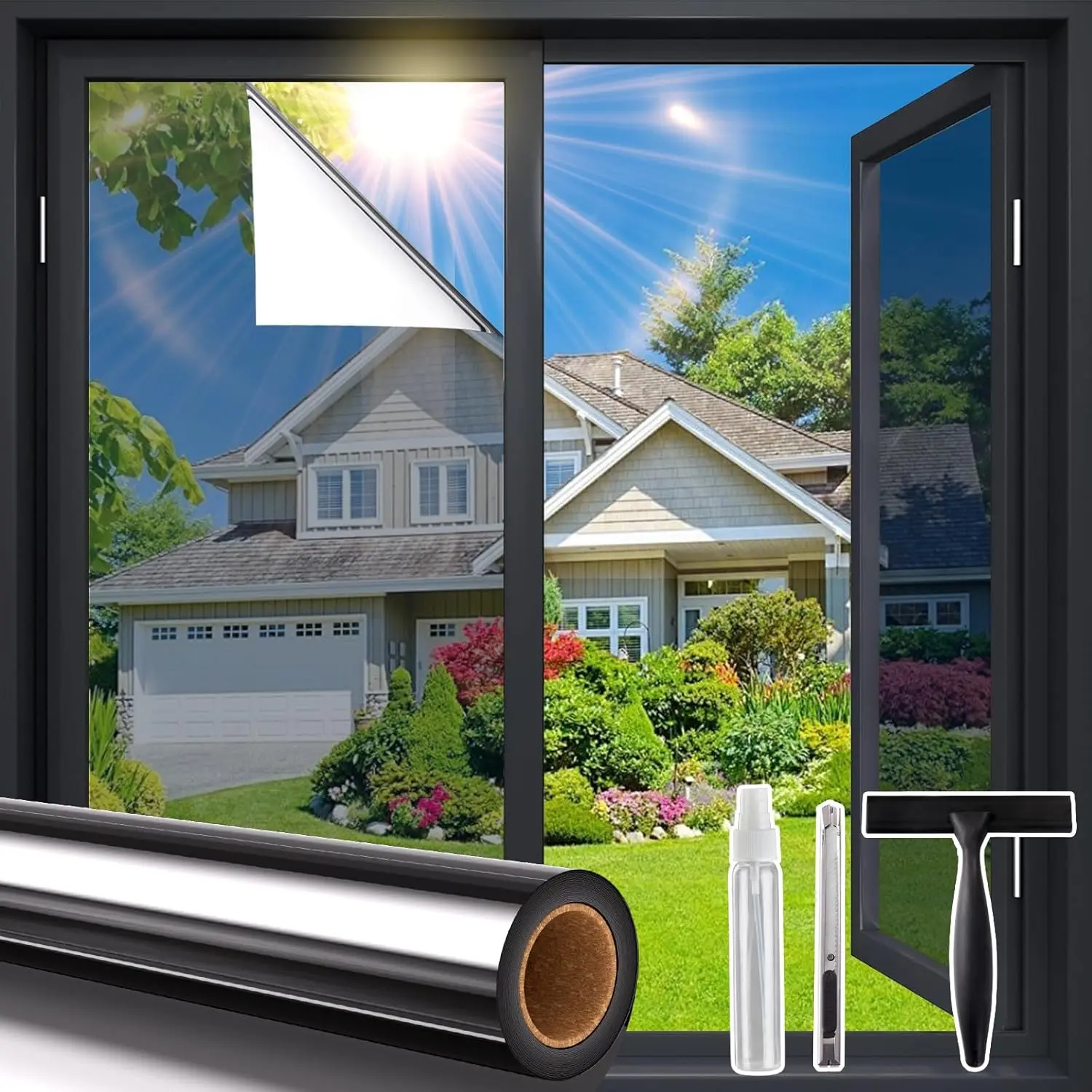 One Way Clear Window Film Privacy : Heat Reflective Mirror Window Film Anti Glare, UV Window Tint Film Sun Blocker for Hom Office (Silver-silver, 44.5 * 200cm)