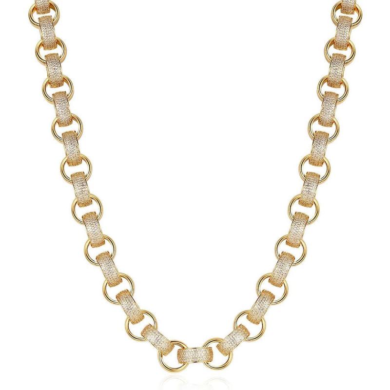 20mm Gold Belcher Chain with Stones & Albert Clasp 30 Inch 4