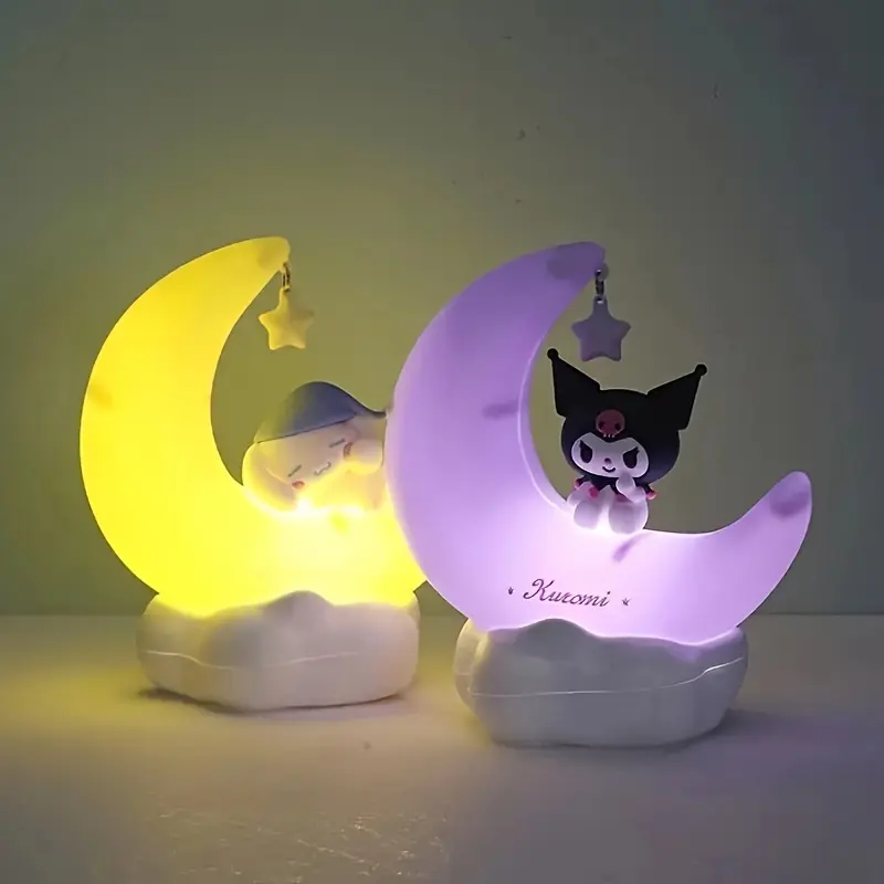 Kawaii 3D Cartoon Kuromi Cinnamonroll Moon LED Light - Colorful Bedside Decor Lamp with Cute Beauty Design - Perfect Gift for Bedroom Decoration and Night Light