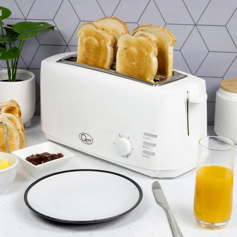 4 Slice Toaster White - Extra Wide Long Slots for Crumpets and Bagels - 6 Settings - Reheat and Defrost 4