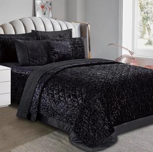 3 Piece Luxury Quilted Crushed Velvet Bedspread Set Double King Super King Size