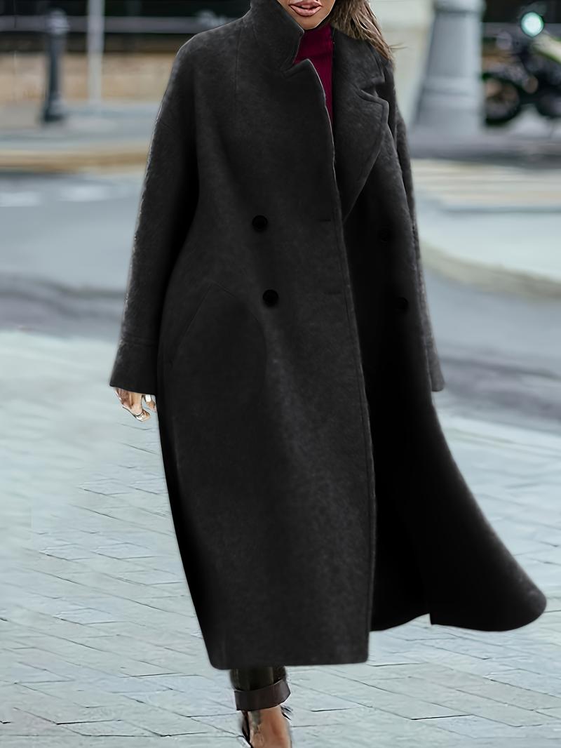 Product Introduction of Elegant Thermal Double-Breasted Lapel Coat - Soft, Warm, and Chic Long Sleeve Midi Length Design for Fall and Winter - Women's Stylish Clothing for Cold Weather 0