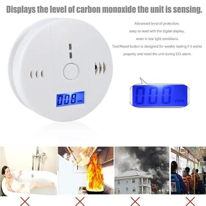 2x Carbon Gas Detector Warning Alarm Sensor LED Digital Battery Powered New 2024 3