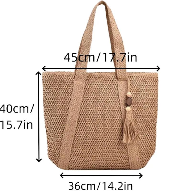 Large Capacity Women's Elegant Hand-Woven Shoulder Bag for Casual Tote Top and Beach Holiday Leisure Vacation Beach Bag 5