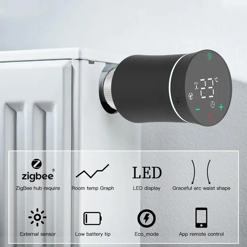 MOES ZigBee 3.0 TRV Thermostat Tuya Radiator Actuator Valve Smart Programmable Temperature Controller Alexa Google Voice Control 1
