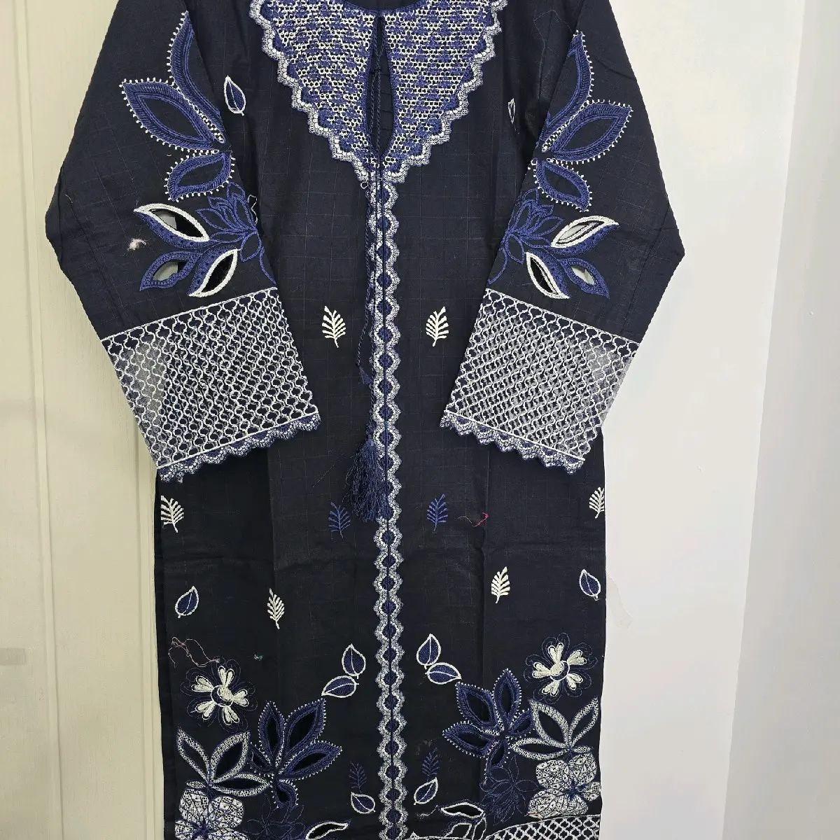 Women's Casual Bareeza Khadar Suit with Cutwork and Embroidered Tissue Work on Sleeves and Border - Womenswear
