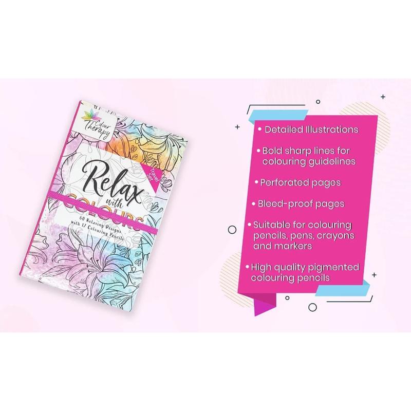 Styloo Adult Colouring Books and Pencils -Includes 12 Colour Pencils & 2 Books Having 60 Designs Each - Colouring Books for Adults Pack 8
