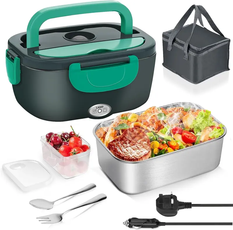 Electric Thermal Heated Lunch Box with Compartments for Fruits, 3-in-1 Lunch Bag for Adults, Car and Office, Tableware 0