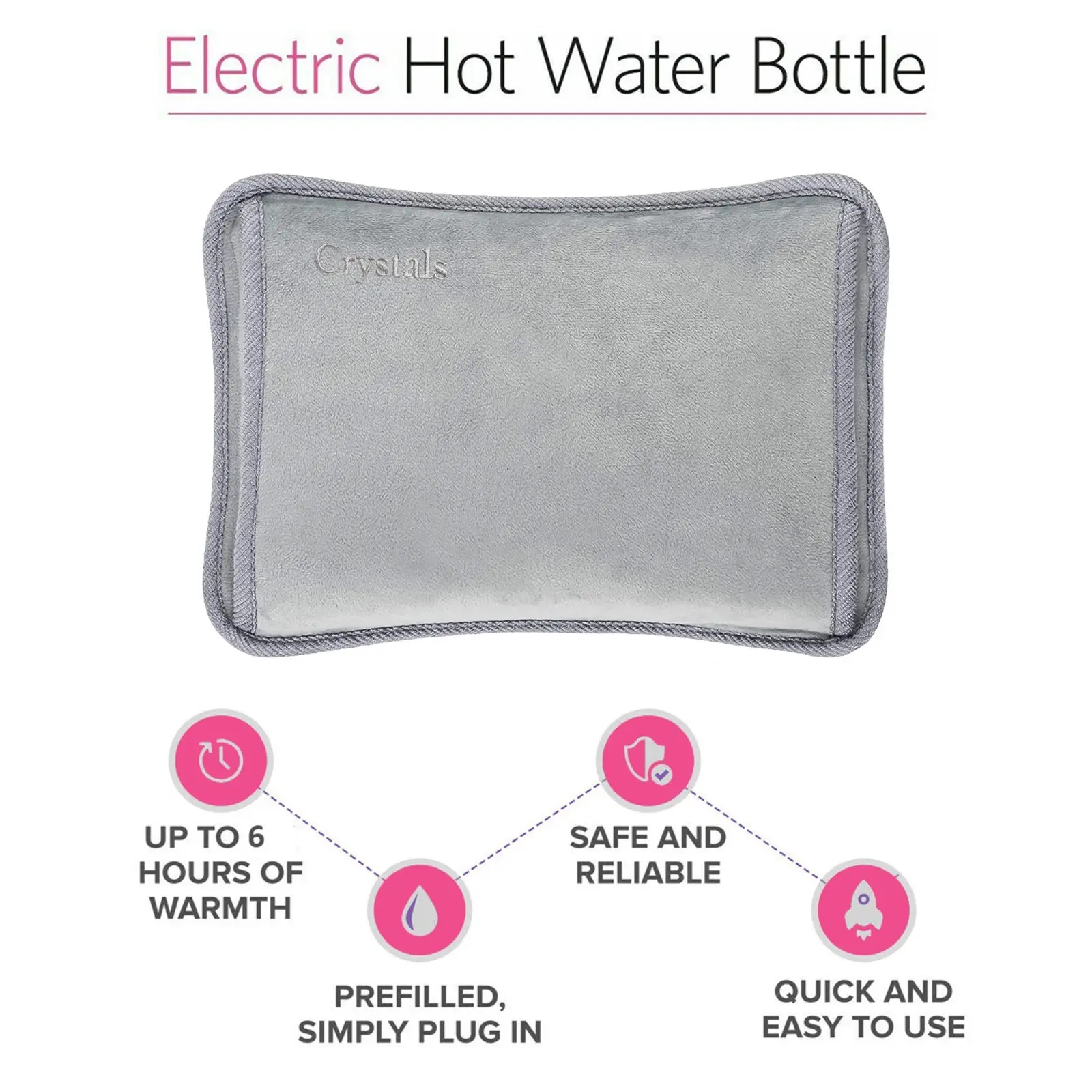 Rechargeable Electric Hot Water Bottle & Massaging Heat Pad - Grey Bed Hand Warmer for Soothing Aches Cup