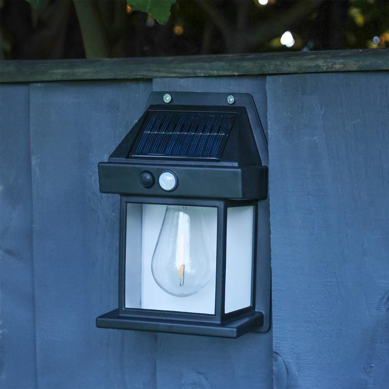 Solar Powered Filament PIR Security Light, IP44 Weatherproof Wall Sconce for Garden, Porch, 3 Lighting Modes Pathway, 3m Detection Distance, 3000K Warm White garden solar fence lights motionsensor lights 6
