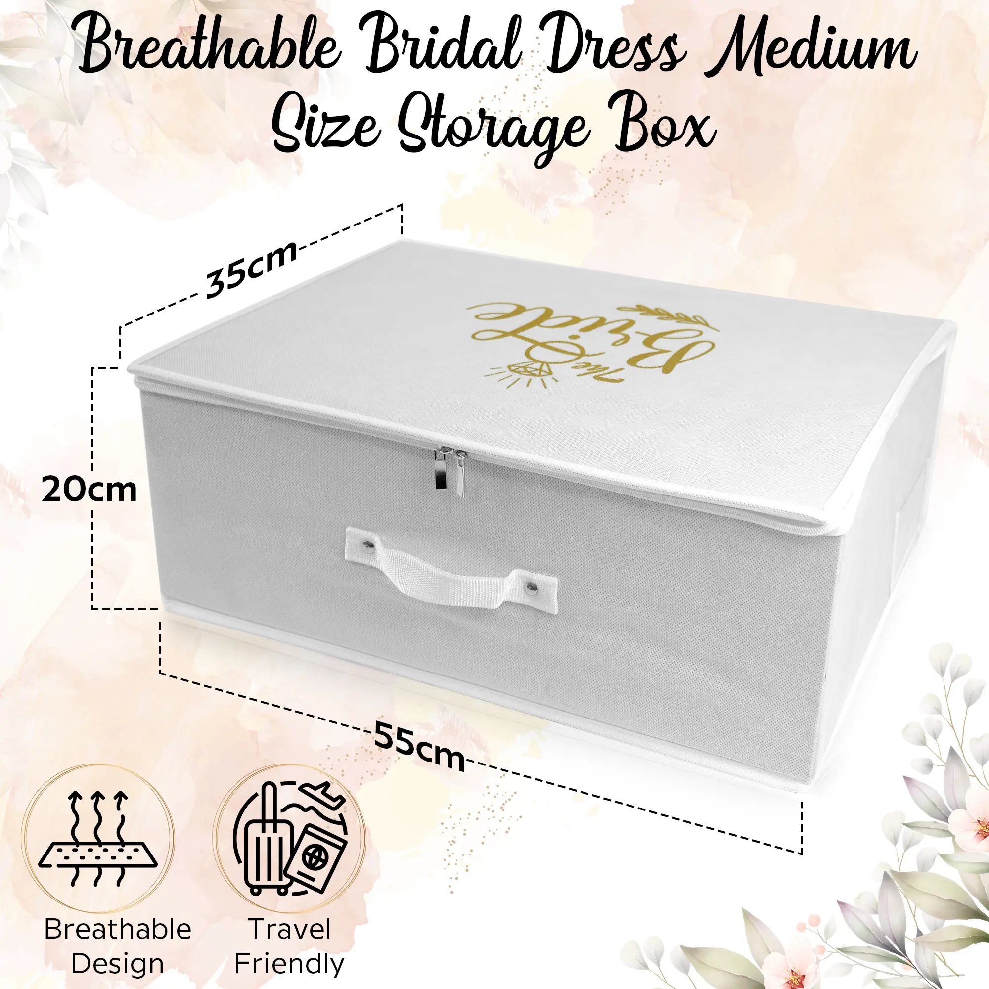 WEDCOVA UK White Personalised Wedding Dress Travel Box Breathable Bridal Dress Medium Size Storage Box Flight Cabin Size Fabric Box…