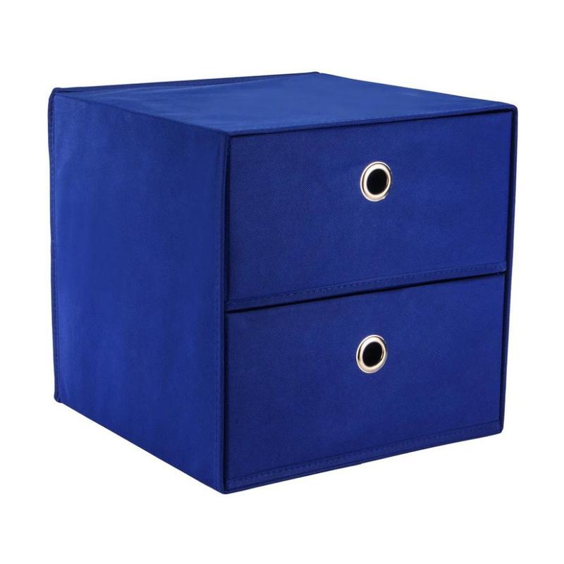 2-Drawer Storage Box Cube Canvas Boxes Basket Collapsible for Closet Wardrobe Organiser Shelf Toys Clothes, Premium size 32cm Square. Available in Black, Blue, Purple. Bedroom Fabric Garments Storage. Makeup storage organiser. Bedroom 2
