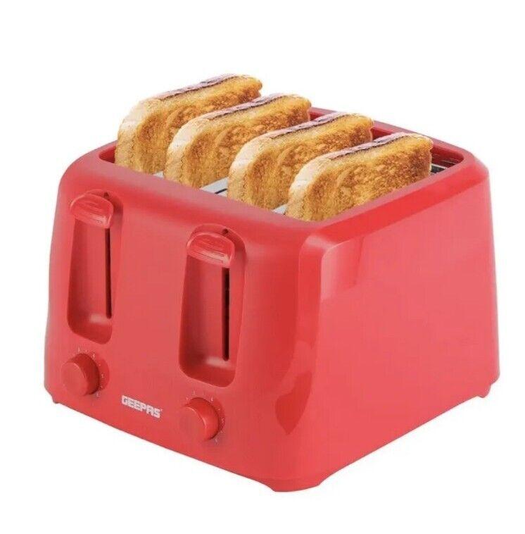 GEEPAS 4 Slice Toaster Family Size Bread Toaster 6 Variable Browning Control Red 0
