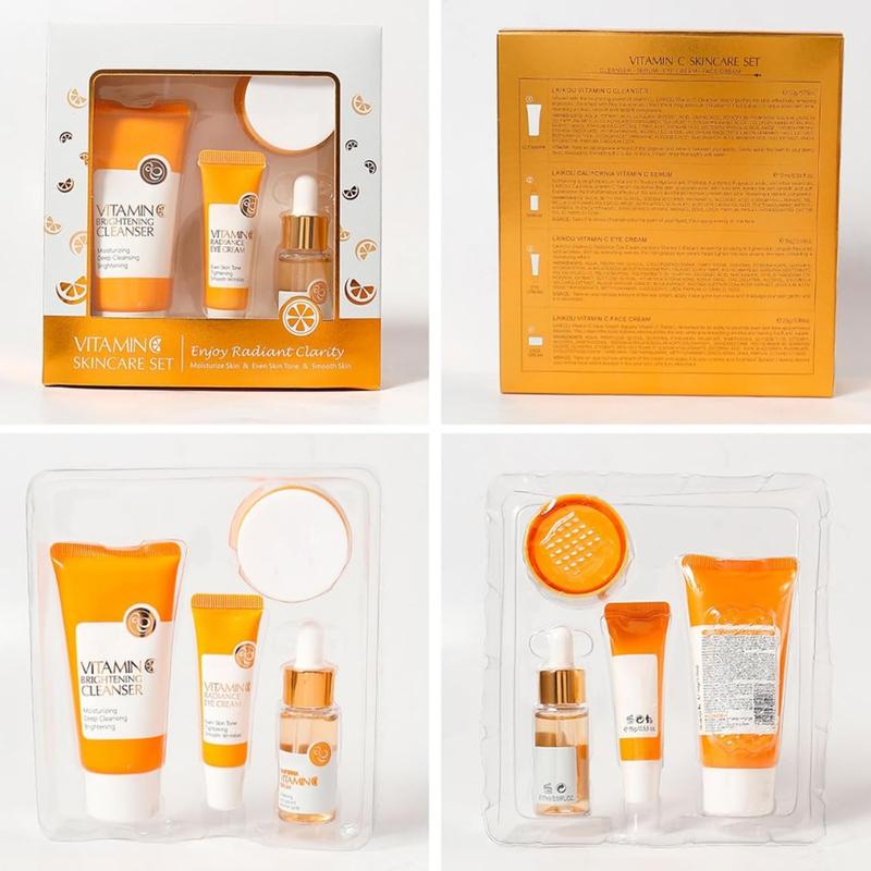 4pcs Vitamin C Skincare Set, Skin Care for Teenage Girls Gift Set, Facial Skin Care Sets & Kits with Cleanser, Face Cream, Face Serum,Eye Cream for Anti-Aging, Brightening 5