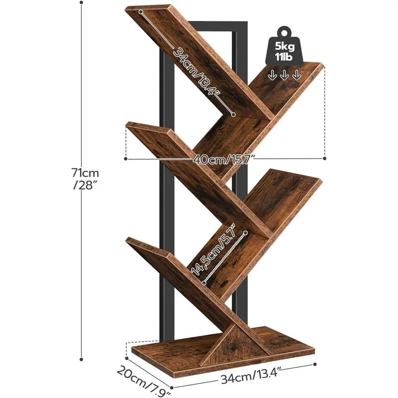 Tree Bookshelf, Tree Shaped Book Shelves, Floor Free Standing Desktop Bookshelf, Display Book Magazine CDs Rack, Rustic Brown EBF04SJ01G1 4
